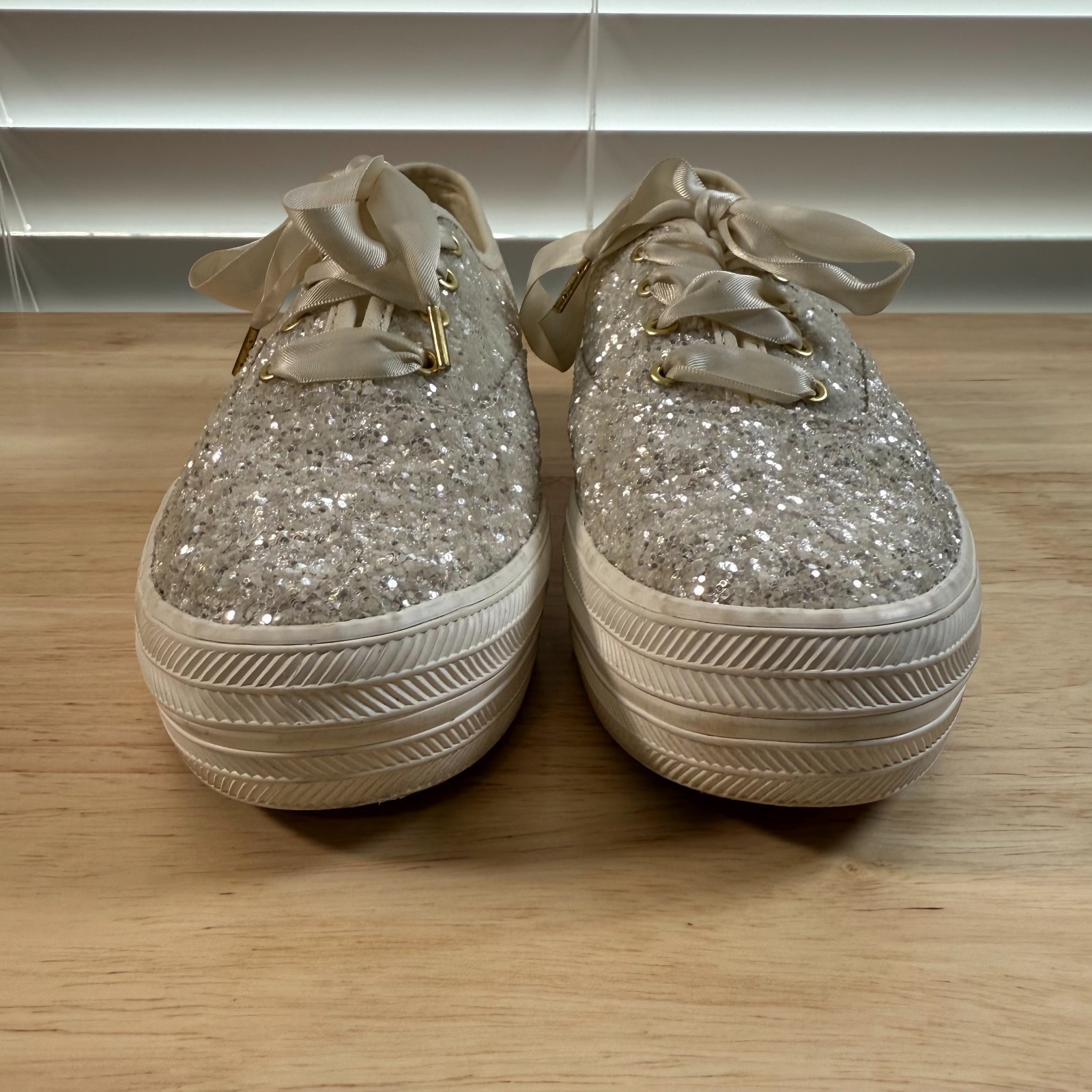Keds X Kate Spade New York Triple Sneakers Women's White Glitter Lace-Up 7 Bride image 2