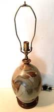 Mid-Century Studio Stoneware Pottery Lamp W Abstract Designs, Signed