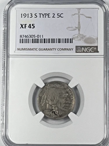 1913-S Type 2 Buffalo Nickel : NGC XF45
