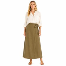 Womens Olive Green Cotton Maxi Skirt | Wrap S...