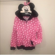 Disney Minnie Mouse Sweatshirt Hoodie Full zip Size 7/8 fuzzy polkadots Pink Blk