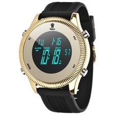 Reloj Dorado y Negro Digital LED De Lujo Correa De Silicona Relojes Para Hombre