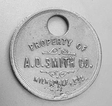 VTG Tool Check Tag: A.O. SMITH CO; Milwaukee WI; Famous Water Heater Maker