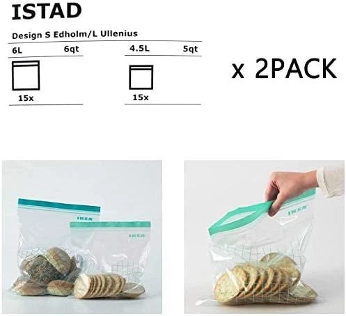 2 juegos de bolsas Ikea ISTAD, aptas para congelador, alimentos reutilizables talla única, transparentes Foto 3 de 4