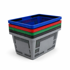 28L Heavy Duty Retail Shopping Basket Foldable Handles Stackable 5 Colours