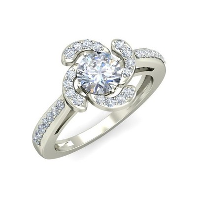 0.50 CTW  Lab-Create Diamond Solid 14K White Gold  Ring Pinwheel Engagement Gift