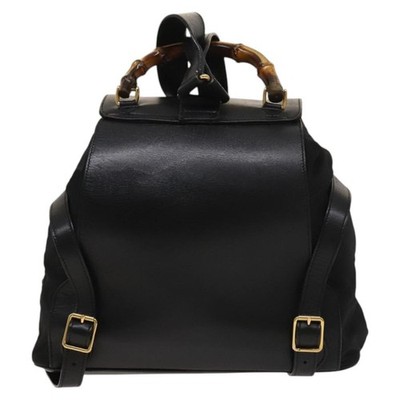GUCCI Bamboo Backpack Leather Black Auth th5812 | eBay