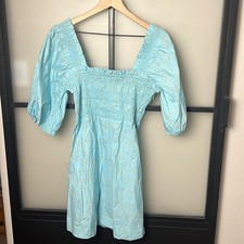 NWT GANNI Shirred Floral-print Organic Cotton-poplin Mini Dress Size 38 (US 6)