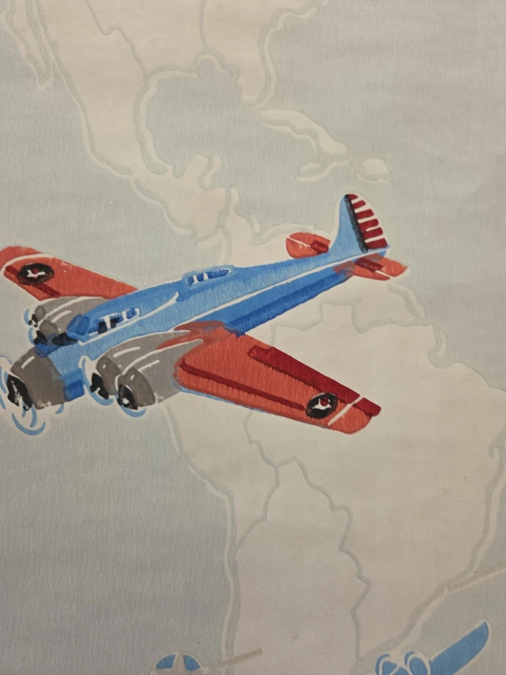 FUN Vtg LOT of 2 1940's AIRPLANE Wallpaper Partial Rolls - Image 3 of 4