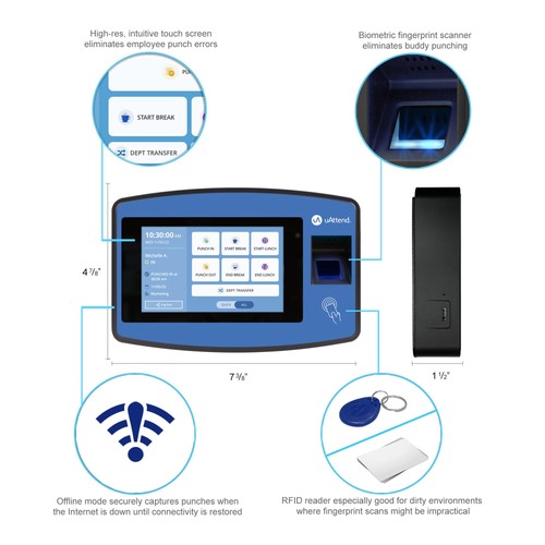 NX2500 Biometrische Fingerabdruck-Zeituhr, RFID, PIN, Cloud-basiert, Payroll Ready - Bild 3 von 9