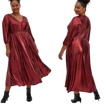 Torrid Maxi Dress Sz 2X 2 Liquid Knit Tea Length Red Metallic Holiday Dress New