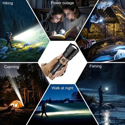 SKYFIRE LED Flashlight High Lumens,99000lm Super Bright Rechargeable Flashlight,Zoomable,Four Modes,Powerbank Waterproof Tactical Flash Light For Camping Essentials,Outdoor & Home Emergencies-No Lens - View #7