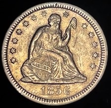 1856 Seated Liberty Silver Quarter 25c High Grade Original AU With Luster