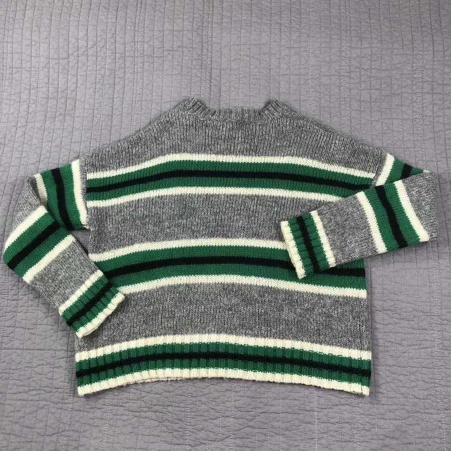 Urban Outfitters Sweater Womens Medium Gray Green Striped Crewneck Wool Mohair - Image 2 of 4