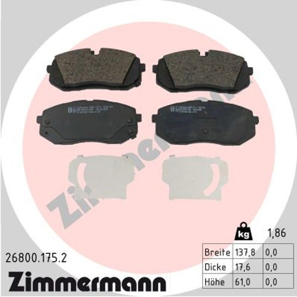 Bremsbelagsatz Scheibenbremse Zimmermann 26800.175.2 FüR Hyundai I20 3 BC3 BI3-image