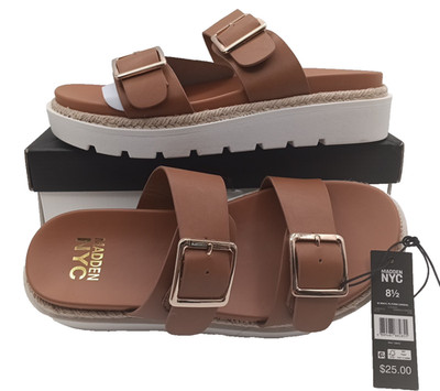 NWT NIB Madden NYC Women s Double Buckle Platform Sandals Brown Size 8.5