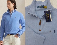 POLO RALPH LAUREN Men's XXL Estate-Rib Cotton Quarter-Zip Pullover BLUE 125