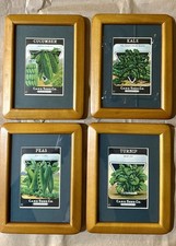 Card Seed Co. Framed Vegetable Advertising Labels - Cucumber, Kale, Peas, Turnip