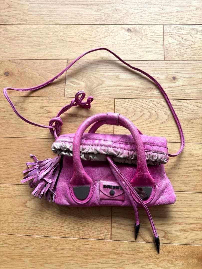Diesel Genuine Leather Mini Shoulder Bag Pink Mirror Y2K Crossbody Vintage JAPAN