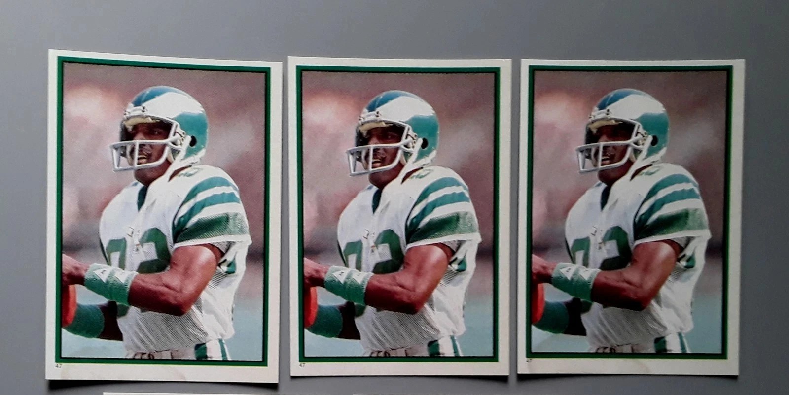 3 ) Mike Quick Topps Rookie Football Stickers Lot Eagles 42 Years Old Nice! $$