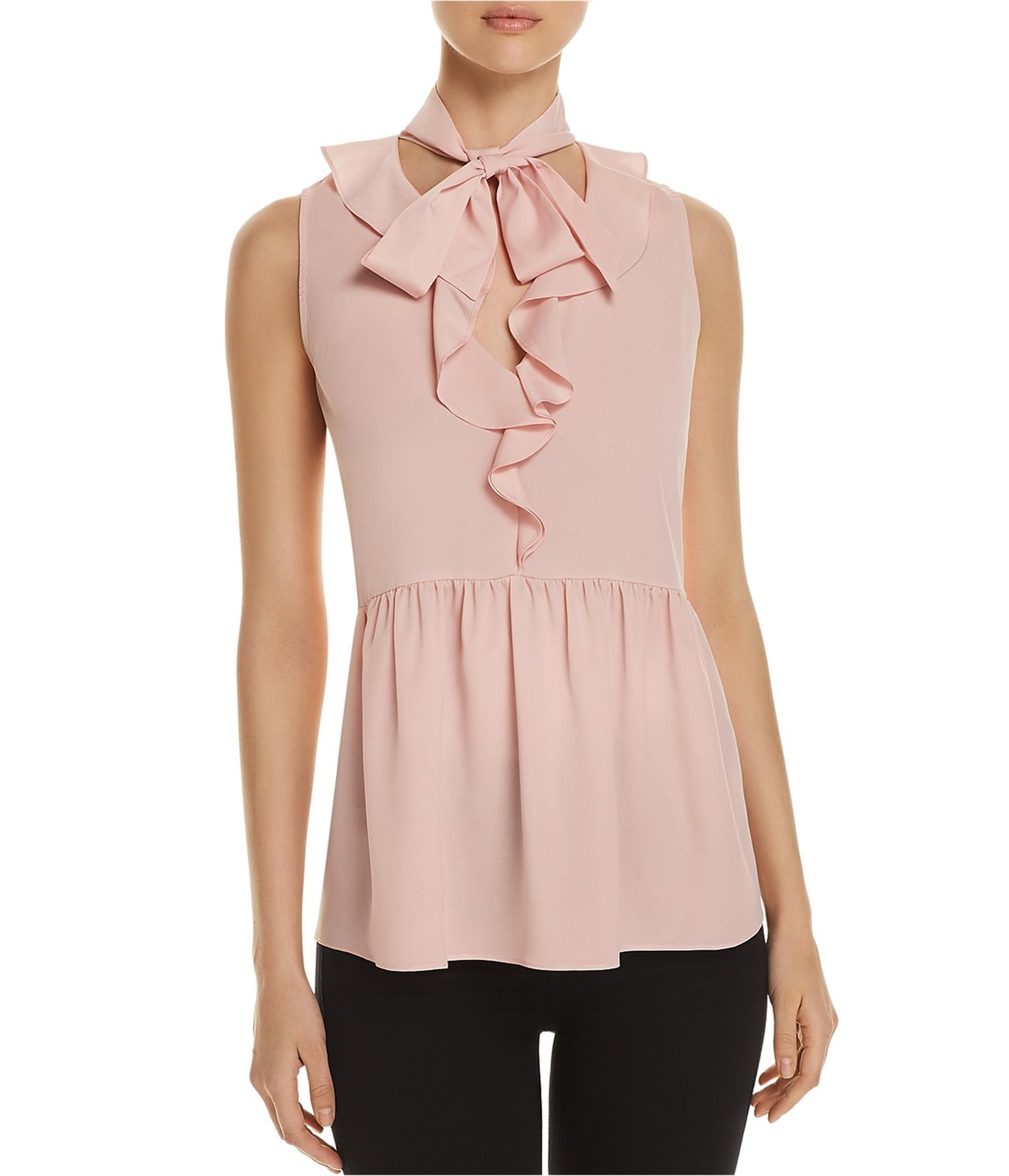 Le Gali Womens 1301 Pink Ruffled Sleeveless Tie Neck Top M B B
