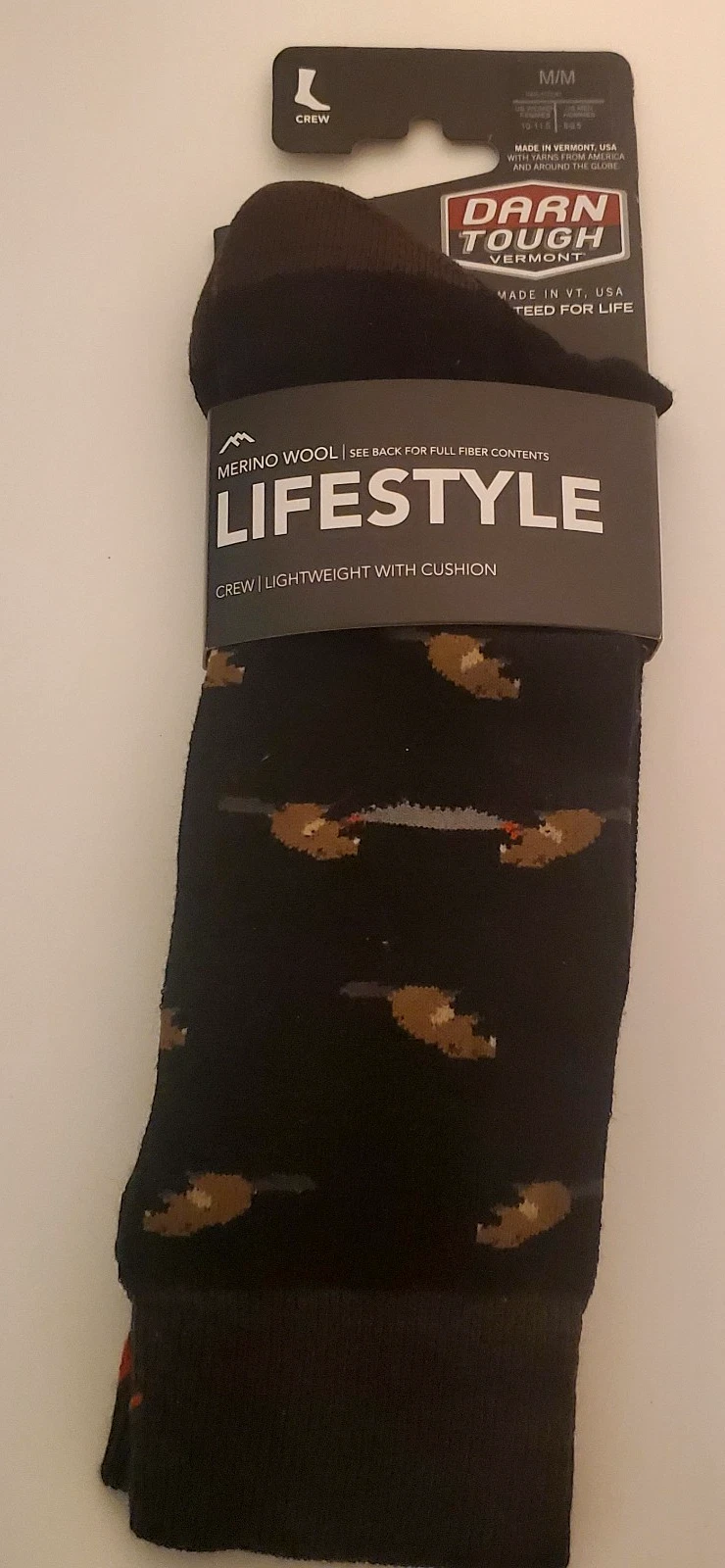 Darn Tough 6107 Black Sawtooth Beaver Crew Lightweight Lifestyle Sock Sz M New