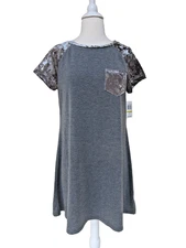 NWT WALLFLOWER Tee-Shirt A-Line Dress Sz M Crushed Velvet Sleeves & Pocket Gray