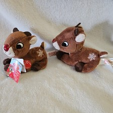 Musical Rudolph The Red Nosed Reindeer Plush Light Up Singing Dan Dee - Set of 2