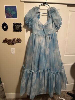 blue dress with clouds Crochet Cloud Mini Dress, Recycled Cotton Sweetheart Dress