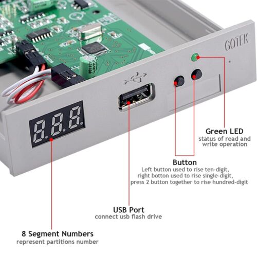 Gotek SFR1M44-U100 3,5 pouces 1,44 Mo émulateur lecteur de disquette SSD USB gris - Photo 3/8