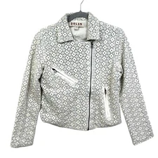 Anthropologie Dolan Rossi Womens Eyelet Jacket Asymmetric Zip Cream Blue Sz S