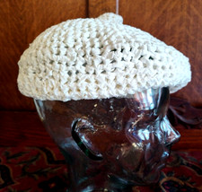 VTG Fashion Hat White Woven Grosgrain Ribbon Tam Beret Weaved