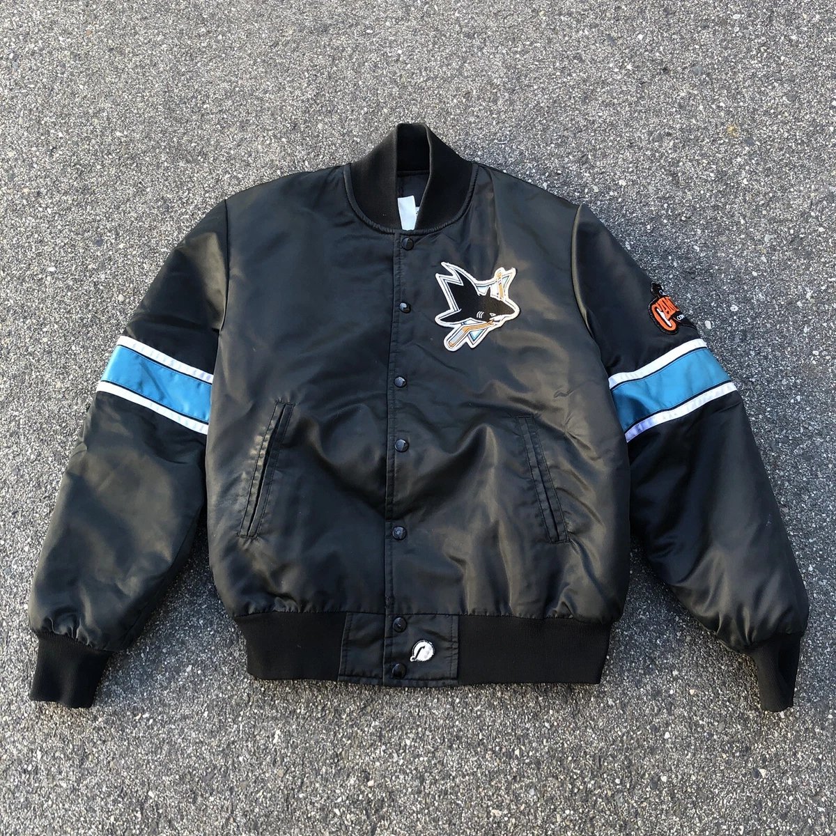 Vintage 90s NHL Sam Jose Sharks Starter Satin Bomber Jacket