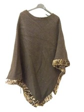 Poncho mantella misto lana cotta marrone Caldo eco pelliccia maculato XXL TOP ++