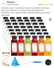 42pcs 12oz Juice Bottles with Lids, Reusable Clear Containers with Black Tampe..