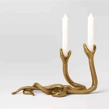 NEW! Threshold Brass Style Gold Aluminum Double Snake Taper Candle Stick Holders