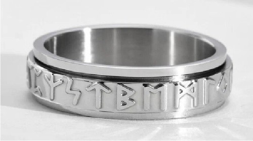 1 Design Silver Viking Script Stainless Steel Rotating Ring for Men Size 10 NEW
