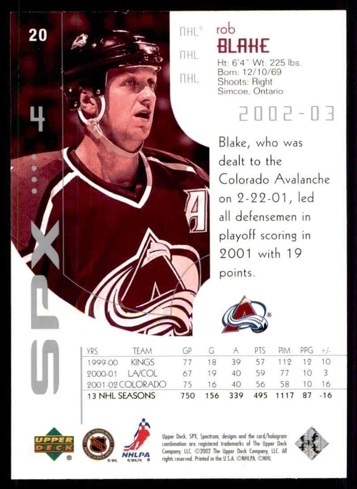 2002-03 Upper Deck SPx Rob Blake #20 - Image 2 of 2