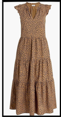 knee length dresses for ladies Threadbare Women's Tan Leopard Print Tiered Sleeveless Ladies' Jersey Midi  Dress with Pockets main image 0