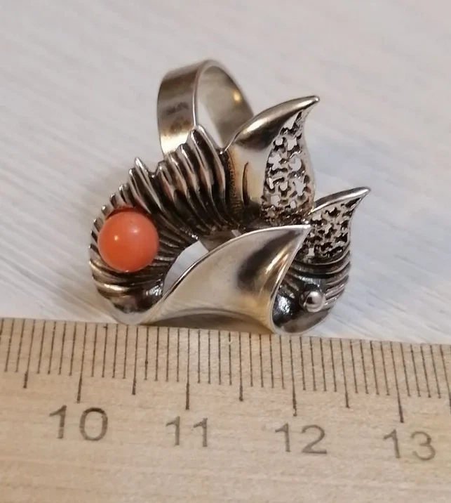 Vintage Estrella de Plata 925 Coral Natural Elegante Pluma 1975 Sverdlovsk Joyería Ideal Foto 2 de 4