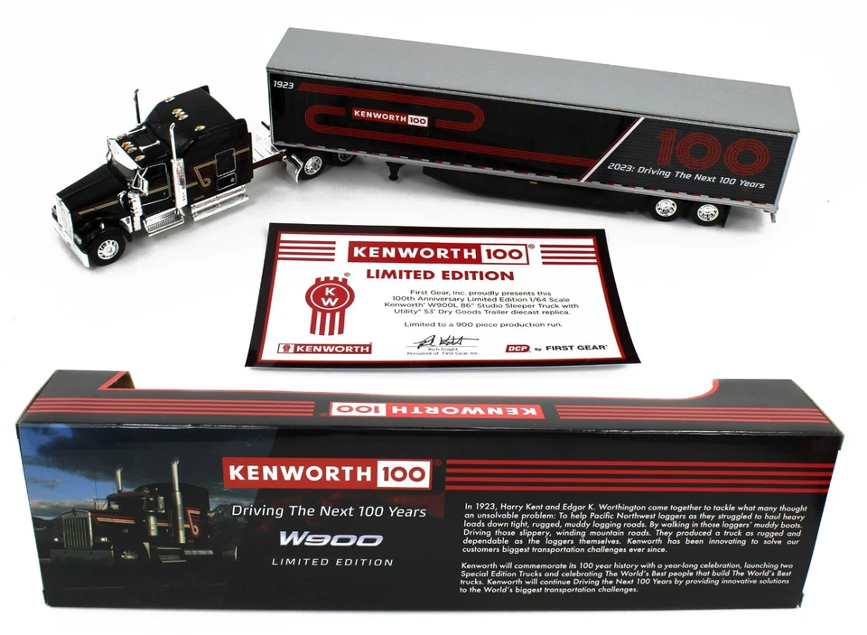 DCP 1:64 *KENWORTH 100th ANNIVERSARY* W900L 86" Studio Sleeper & 53' Van Trailer - Image 2 of 4