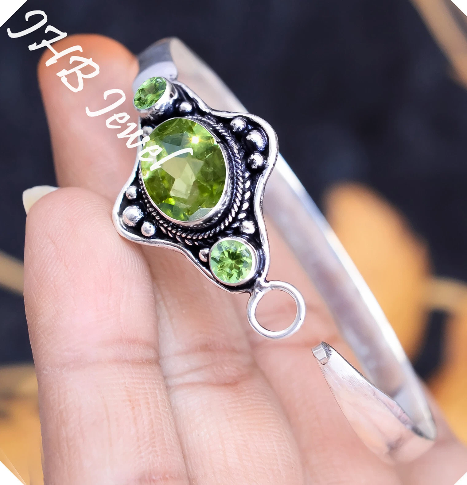 VALENTINO Bracciale argento sterling 925 pietra preziosa peridoto sfaccettata gioielli alla moda