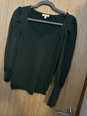 Damen Monsoon Größe Small 8/10 dünner Strick grün V-Ausschnitt Pullover Pulli