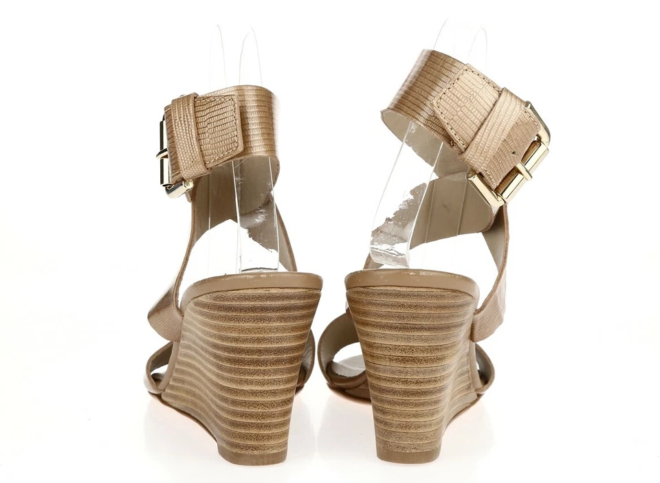 Sandalias de tacón de cuña AGL beige tostado con hebillas al tobillo talla 40 para mujer Foto 3 de 4