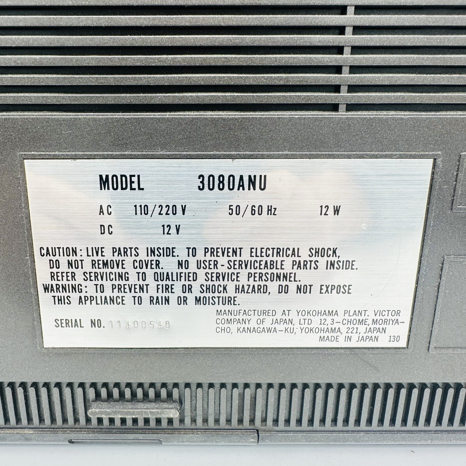 Ancien Poste Radio JVC 3080 FC Avec Télé Et Cassette – Non Testé, Pour Pièces