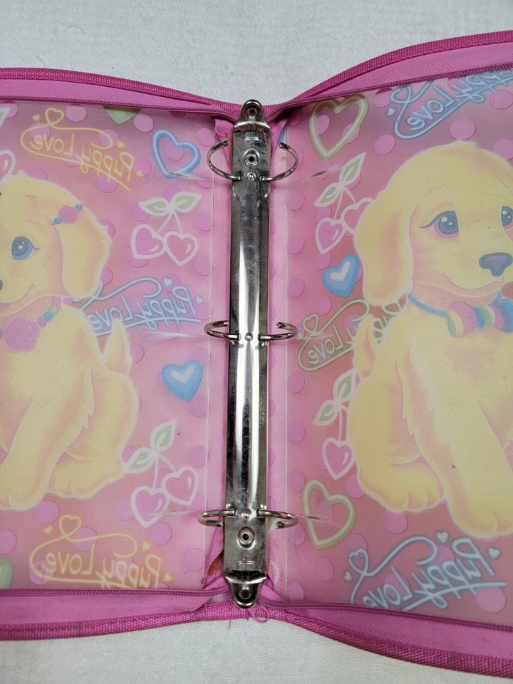 Vintage 90's Lisa Frank Puppy Love Puffy 3 Ring Binder Zipper Pink Puppies RARE - Image 4 of 4