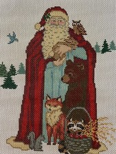 Woodland Santa Needlepoint Canvas 13m Fox, Bear, Owl, Raccoon