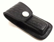 Black Leather Folder Knife Ruger Belt Sheath Pouch Basketweave Snap Fits to 3.5"