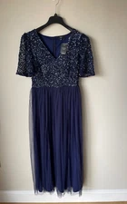 SEQUIN MAXI DRESS Navy Blue Prom Cruise Bridesmaid Wedding JOANNA HOPE 10  BNWT