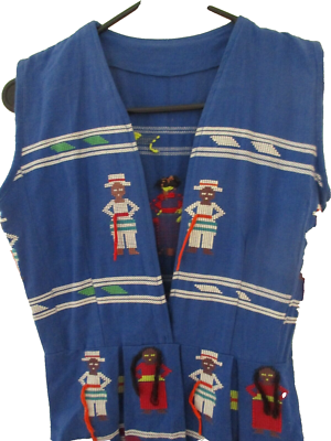 vintage Mexican dress people embroidery blue fit flare cotton S | eBay vintage Mexican dress people embroidery blue fit flare cotton S | eBay